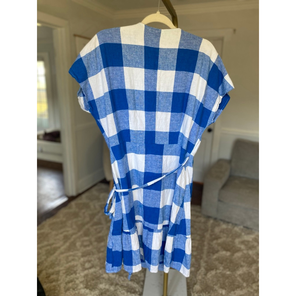Old Navy Wrap Dress Gingham Blue White Cottagecore Preppy Summer Picnic Coastal - Picture 3 of 11